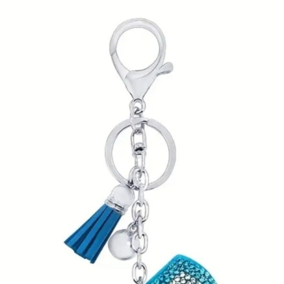 Bling Cheer Crystal Rhinestone Keychain Bag Charm With Blue Tassel - Picture 7 of 10